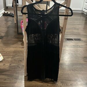 M Sheer Top Black Fringe Romper